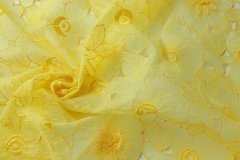 ткань желтая органза с фактурными цветами (нашитыми цветами) Италия
