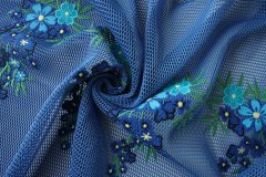 ткань сетка вышитая сетка полиэстер цветы синяя Италия
