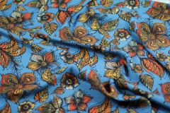 ткань креповый шелк с цветами крепдешин шелк цветы голубая Италия