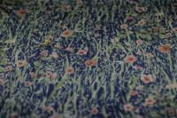 ткань синий шелк с цветами