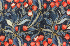 ткань крепдешин с тюльпанами (с эластаном) крепдешин шелк цветы синяя Италия