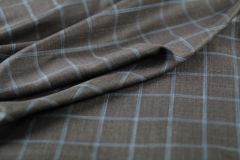 ткань коричневая шерсть с шелком и льном в клетку костюмно-плательная шерсть в клетку коричневая Италия