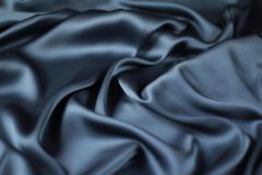 ткань двусторонний синий шелковый сатин атлас шелк однотонная синяя Италия