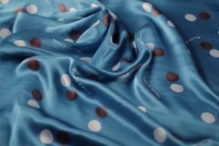 ткань васильковый атлас в горох атлас шелк в горошек синяя Италия