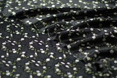 ткань черный атлас с ромашками атлас шелк цветы черная Италия