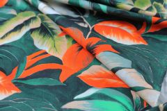 ткань плотный хлопок полотняного плетения с ярким тропическим принтом канвас хлопок цветы зеленая Италия