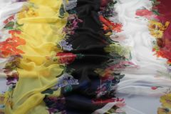 ткань шёлковый шифон  в полоску с цветами Италия