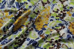 ткань атлас из хлопка с шелком (желто-сине - зеленые цветы) Италия