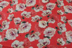 ткань красный штапель  с цветами штапель вискоза цветы красная Италия