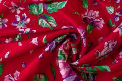 ткань пальтовая ткань с жаккардовым рисунком из роз на красном фоне жаккард полиэстер цветы красная Италия
