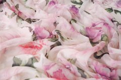 ткань креповый шелк с розовыми пионами крепшифон шелк цветы розовая Италия