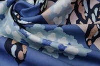 ткань хлопок с шелком сине-серый с цветами