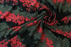 ткань черный с красными цветами крепдешин шелк цветы черная Италия