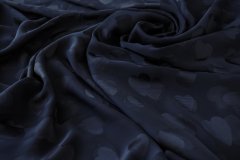 ткань шелк черно-синий с сердцами жаккард шелк иные черная Италия