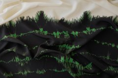 ткань крепдешин с рисунком тай-дай черный зеленый белый (купон) Италия