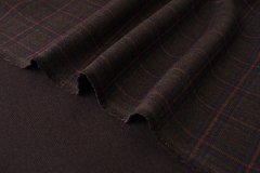ткань коричневая двухслойная пальтовая шерсть в рыжую клетку  пальтовые шерсть в клетку коричневая Италия
