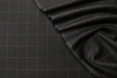 ткань темно-серая костюмная шерсть в горчичную клетку Италия