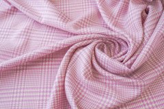 ткань шерсть белая в розовую гусиную лапку костюмно-плательная шерсть в клетку белая Италия