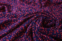 ткань креп из вискозы темно-синий с красными цветами Италия