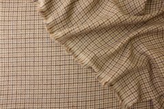 ткань коричнево-песочный костюмный шелк со льном в клетку твид шелк в клетку коричневая Италия