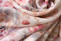 ткань лен с розовыми цветами