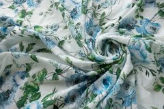 ткань филькупе с синими цветами на белом фоне филькупе хлопок цветы белая Италия