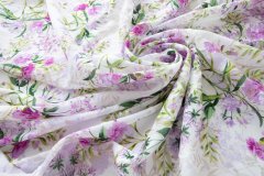 ткань филькупе белое с розовыми и светло-фиолетовыми цветами филькупе хлопок цветы белая Италия