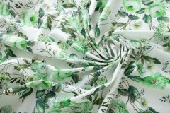 ткань хлопковый поплин с зелеными цветами на белом фоне поплин хлопок цветы белая Италия