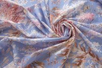 ткань сиренево-голубой поплин с цветами и бабочками
