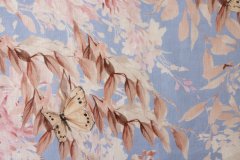 ткань сиренево-голубой лен с бабочками и цветами Италия