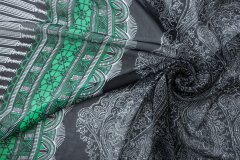 ткань шифон с черно-зеленым рисунком шифон шелк иные черная Италия