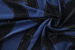 ткань крепдешин синий с черными заплатками Италия