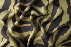 ткань шелк(батик) в полоску зебра черный и хаки Италия