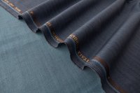 ткань двусторонняя шерсть с шелком сине-голубая в полоску и елочку
