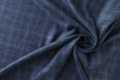 ткань костюмная шерсть со льном синего цвета в клетку костюмно-плательная шерсть в клетку синяя Италия
