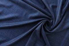 ткань синяя шерсть с шелком и льном в клетку костюмно-плательная шерсть в клетку синяя Италия