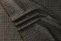 ткань пальтовая шерсть с шелком коричнево-черная в клетку, полоску и серую елочку