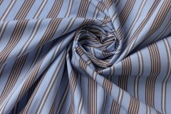 ткань голубой хлопок в коричневую и белую полоску сорочечная хлопок в полоску голубая Италия