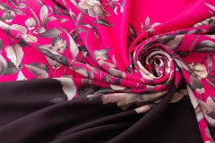 ткань крепдешин фуксия с цветами (купон) крепдешин шелк цветы розовая Италия
