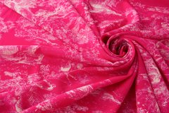 ткань крепдешин фуксия с животными и деревьями крепдешин шелк иные розовая Италия