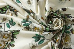 ткань белый шелк с цветами Италия