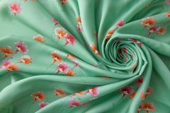 ткань светло-мятный твил с цветами Италия