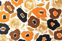 ткань белый крепдешин с коричневыми и оранжевыми цветами Италия