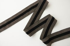 ткань текстильная резинка с жатой вставкой черный и черный меланж  резинка текстильная     черная Италия