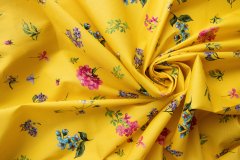 ткань желтый поплин с цветами Италия