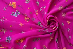 ткань крепдешин фуксия с цветами Италия