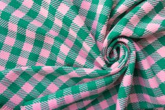 ткань твид шанель в розово-зеленую клетку Италия