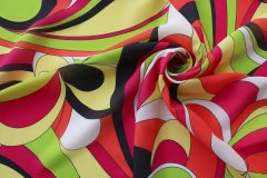ткань яркий крепдешин с абстрактным принтом крепдешин шелк цветы разноцветная Италия