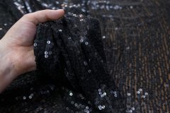 ткань черные пайетки в 2х отрезах: 0. 6 м и 0.6м пайетки полиэстер однотонная черная Италия