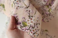 ткань пудровый лен с цветами вишни